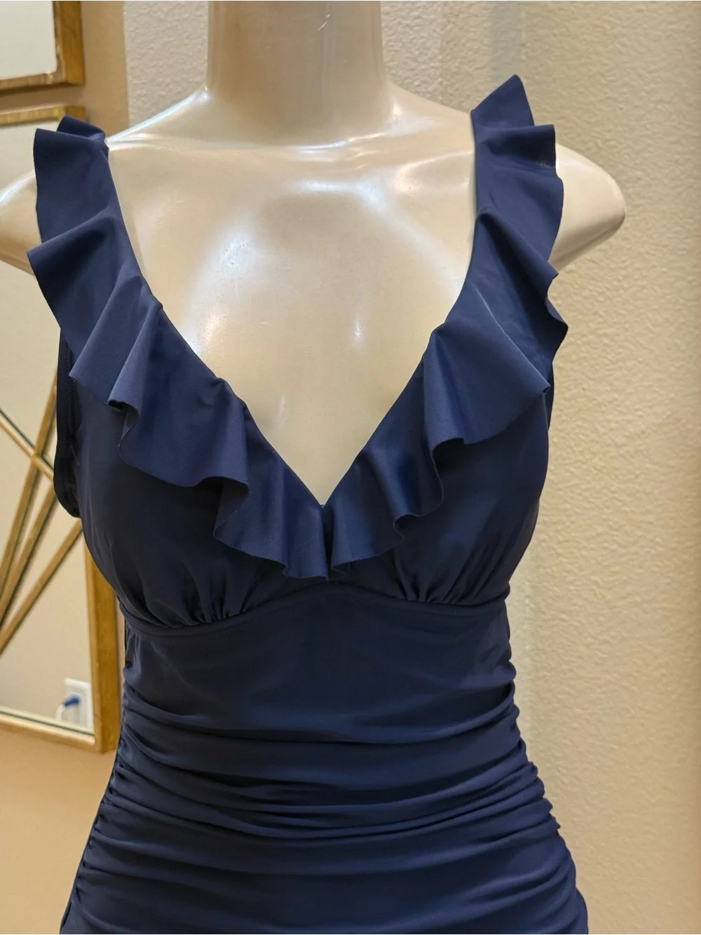 DKNY Women's Ruffle Plunge Underwire Tummy Control One-Piece Swimsuit. NWT - Picture 2 of 8